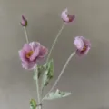 Artificial poppy flower detail close up, pink silk floral stem decor, realistic flocked texture. - Fig Light Purple