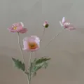 Artificial poppy flower detail view, 4-head flocked silk poppy branch for home decor. - Pink Opal
