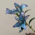 Close-up detail shot of artificial blue lily flower, premium PU touch material for decor. - Vintage Blue