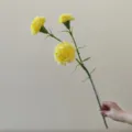 Artificial 3-head yellow carnation silk flower for home wedding decor and party arrangements. - Yellow