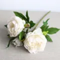 Artificial white peony silk flowers 3 heads detail view for home decor and wedding. - White / Autumn Rice White