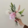 Artificial flower bouquet silk rose hydrangea eucalyptus home wedding party decor - Pink White