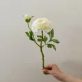 Artificial white camellia flower branch with two heads for home decor and photography props. - White