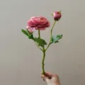 Artificial camellia flower detail shot, 2-head short branch silk floral prop for home decor. - Pink Purple