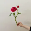 Artificial camellia flower detail view, two heads short stem design for home decor props. - Rose Red