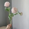 Artificial peony ranunculus flower 3 heads pink silk faux floral home decor detail view - Pink
