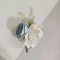 Blauw wit kunstmatige roos orchidee boutonniere bruidegom pak corsage huwelijk bloem - Blauw en Wit