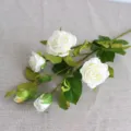 5-Head Artificial White Rose Branch Silk Flowers Fake Floral for Home Decor Wedding Props - White