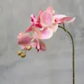 Close-up detail view of six-head artificial pink phalaenopsis orchid flower stem for decor. - Pink