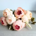 13-Head Artificial Peony Flowers European Retro Silk Flowers for Home Decor Photography - Light Pink
