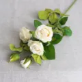 Artificial silk rose flower branch with 5 heads for home decor and photography props. - Off White