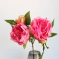 Artificial silk peony flower bouquet detail view, elegant pink floral decor for home and events. - Light Rose Red