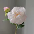Detailed view of 2 heads artificial peony flower single stem faux silk floral decor - Light Pink