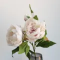 Artificial peony silk flower bouquet 3 heads vintage faux floral home decor arrangement. - Purple Center
