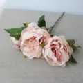 Artificial 3-head peony silk flower branch for home decor, vintage fake floral arrangement. - Champagne