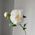Artificial peony silk flower single branch decorative floral detail view for home decor - White
