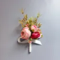 Pink wedding corsage artificial flower boutonniere for groom bride party photography decor. - Style XH092