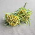 Artificial frosted fern leaf with yellow berries, 2-prong plastic floral accessory variant. - Yellow