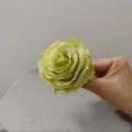 Detailed close-up view of a green artificial rose flower head, perfect for cake and hat decoration. - Green