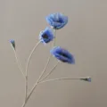 Artificial blue poppy flower stem, flocked texture fake floral for home decor photography. - Blue