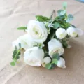 Artificial white rose bouquet with eucalyptus leaves for home decoration and DIY crafts. - White