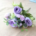 Purple artificial rose eucalyptus flower bouquet for wedding decoration and DIY crafts detail. - Purple