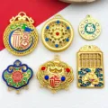 Traditional Chinese gold alloy DIY jewelry pendants, hollow design Fu lock abacus charms. - Da Fu Pendant Set (SN1176) / 6 Pieces/Pack / Antique Gold