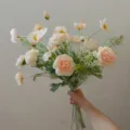 Artificial peach flower bouquet silk floral arrangement for home decor photography props - Autumn Champagne