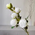 Artificial 5-head white rose flower branch for home decor, wedding party, and photography props. - White