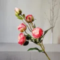 5-head artificial rose flower branch silk fake floral home wedding party photography decor - Watermelon red