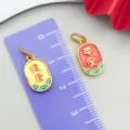 Gold plated enamel health peace charm pendant DIY jewelry making accessories gift - Peace & Health Rectangle Pendant(22539) / 1 Piece (20x9mm) / Red Yellow