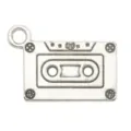 Antique silver cassette tape metal charm for DIY bracelet and necklace jewelry making - Cassette (9165)