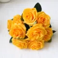 10 Teste Mazzetto di Rose Artificiali Francesi Fiori di Seta Giallo Oro Festa - Giallo