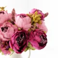 Pink artificial peony flower bouquet 13 heads silk floral home decor photography background - Purple