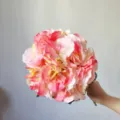 Close up view of pink and yellow artificial silk hydrangea flower bouquet detail shot - Light Pink