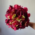 Artificial hydrangea flower variant, dark red and green silk floral decoration for home. - Autumn Burgundy