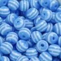 Perles rondes en résine à rayures bleues et blanches pour bracelets et accessoires bijoux. - Bleu lac