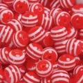 Perles rondes en résine à rayures rouges et blanches pour bracelets et breloques DIY. - Rouge Vif