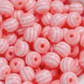 Perles rondes en résine rayées rose et blanc pour bracelets faits main DIY pendentifs. - Rose