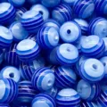 Perles rondes en résine à rayures bleues pour bracelets faits à main et accessoires de bijoux. - Bleu Royal Transparent