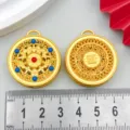 Traditional Chinese style gold hollow round pendant DIY bracelet jewelry accessories - Five Blessings Pendant (22572) / 1 Piece (33x28mm) / Antique Gold