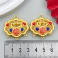 Gold-plated longevity lock pendant alloy DIY jewelry accessories red blue charms - 1 Piece (34x32mm)