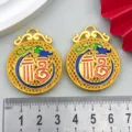 Gold Chinese style Fu character pendant DIY jewelry accessory vintage hollow metal charm - 1 Piece (40x31mm)