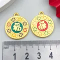 Gold color Chinese style blessing character round pendant DIY jewelry making accessory charm. - 1 Piece/Pack (23x20mm)