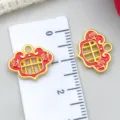 Gold-plated red enamel lock abacus charm pendant for DIY bracelet jewelry making accessories. - 1 Piece (15x13mm)