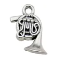 Antique silver French horn music instrument pendant charm for DIY handmade jewelry making accessories - Musical Horn (10790)