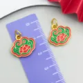 Gold enamel ruyi lock pendant DIY jewelry accessory, traditional red and green Chinese style. - Red Ruyi Lotus Pendant(22545)