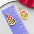 Gold-colored gourd pendant charm with red enamel, traditional DIY jewelry accessory for necklace. - Red Gourd Abacus Pendant (22547)