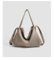 Sac porté épaule souple en cuir minimaliste détail, grand cabas quotidien fourre-tout. - Kaki