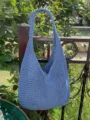 Borsa a spalla in crochet blu borsa tote in maglia traforata borsa casual da vacanza donna - Blu